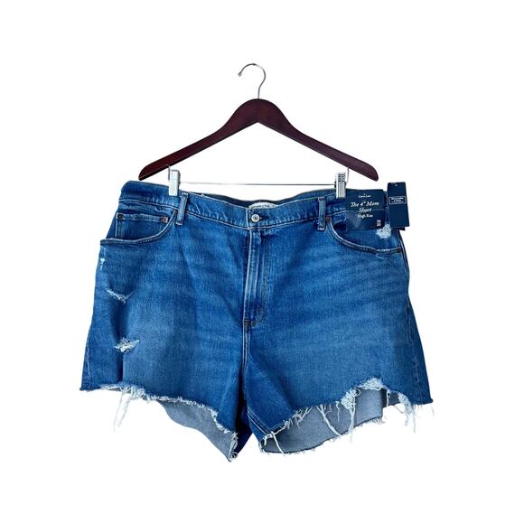 Madewell Curve Love 4” Mom Short High Rise Denim Raw Frayed Hem 35 20 New NWT - Picture 1 of 6